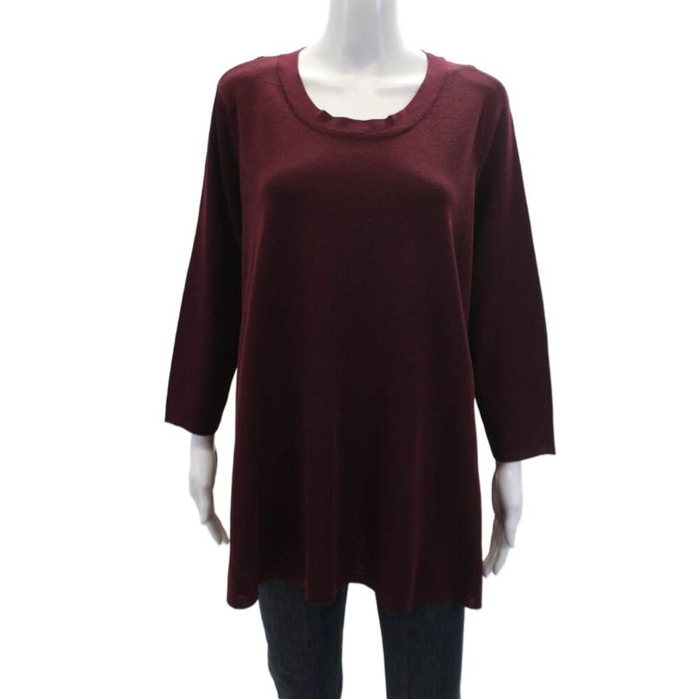 Anne Klein Womens Knit Round Neck Long Sleeve Sweater Top Burgundy Size 2X